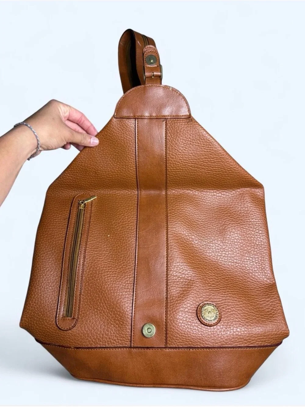 Vintage Pierre Balmain Brown Leather Sling Backpack